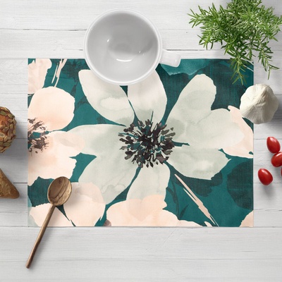Biante Zamatové prestieranie Tamara TMR-027 Veľké kvety na tmavo zelenom 30x40 cm
