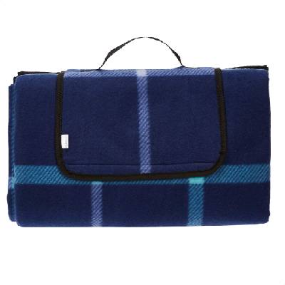 Amazon Basics Travel Accessories - Travel Blanket with Waterproof Backing, 150 x 195 cm, Dark Blue Plaid - TEX0724-4