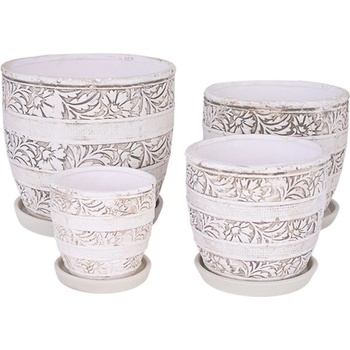 Елеганц Комплект от 4 керамични саксии Mosaic, Керамика, Ф18, Ф15, Ф12, Ф9 см, Бял/Сив (23020)