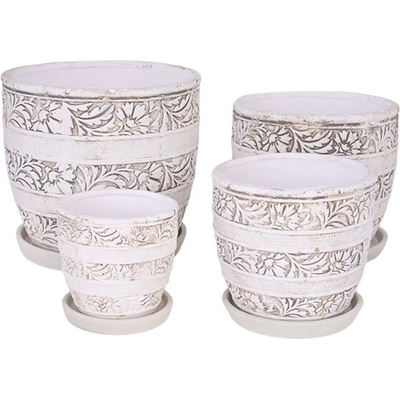 Елеганц Комплект от 4 керамични саксии Mosaic, Керамика, Ф18, Ф15, Ф12, Ф9 см, Бял/Сив (23020)