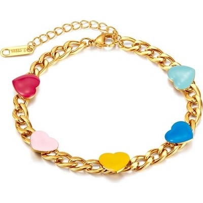Titan Jewerly dámský ocelový náramek se srdíčky Colorful Love zlatý GS1381
