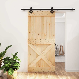 vidaXL Преплъзваща се врата 95 x 210 cm Естествено и черно (3445077)