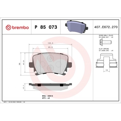 Sada brzdových destiček, kotoučová brzda BREMBO P 85 073
