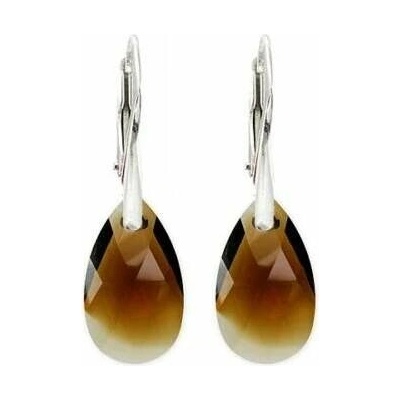 Swarovski Elements Pear krystal 16mm Stříbrné náušnice visací hnědá slza, kapky 31231.7 Topaz Blend (hnědá, bronzovo béžová, žíhaná)