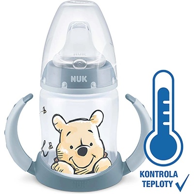 Nuk dojčenská fľaša na učenie Medvedík s kontrolou teploty 150 ml sivá