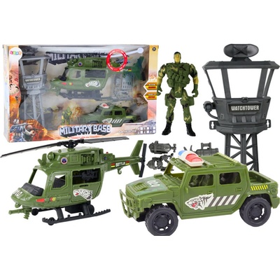 Lean Toys Vojenská herní sada Helikoptéra Motorka Strážná věž