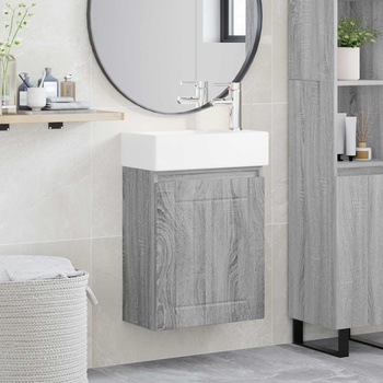vidaXL Мивка за баня със смесител Сив Сонома 45, 5 x 25, 5 x 84 см (889497)