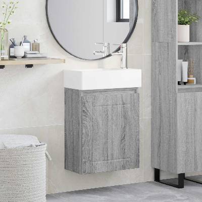 vidaXL Мивка за баня със смесител Сив Сонома 45, 5 x 25, 5 x 84 см (889497)