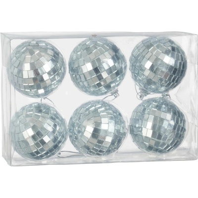 MICA Vianočná ozdoba disco guľa strieborná pr. 6 cm, 6 ks