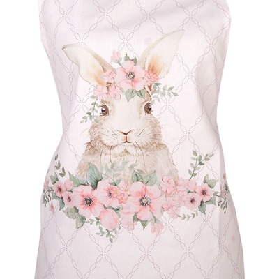 Clayre & Eef Růžová bavlněná zástěra s králíčkem Floral Easter Bunny 70x85 cm