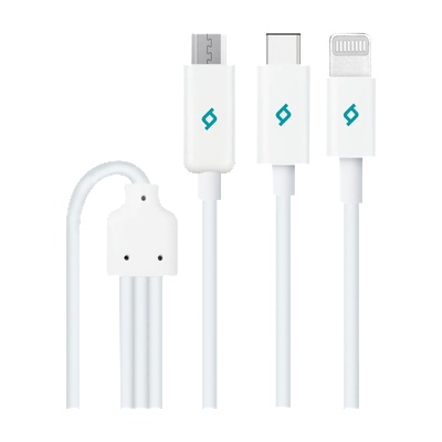 Ttec Кабел ttec Trio Charge / Data Mini Cable , Type-C , Lightning , Micro USB , 120cm - Бял