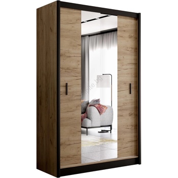 EMS Гардероб MIRO 150x215 см с огледало, дъб крафт/черен (MT0019)