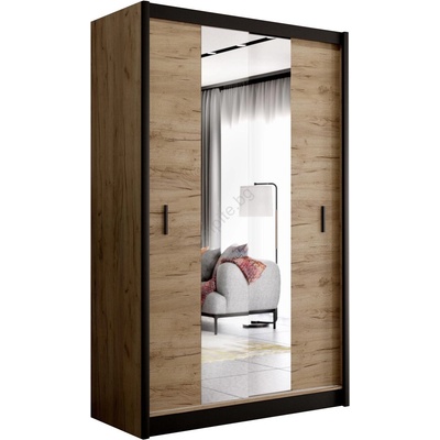 EMS Гардероб MIRO 150x215 см с огледало, дъб крафт/черен (MT0019)