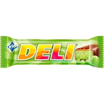 Orion DELI tyčinka s pistáciovou príchuťou a karamelom máčaná v horkej čokoláde 35 g