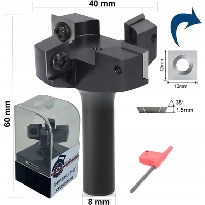 Zarovnávacia fréza plôch 40 mm stopka 8 mm na doštičky 12 mm vymeniteľné