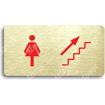ACCEPT Piktogram WC ŽENY VPRAVO NAHORU - zlatá tabulka - barevný tisk bez rámečku
