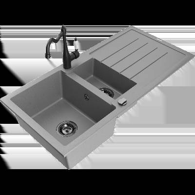 Andres гранитна мивка с 1, 5 камери с отцедник и кухня батерия Carla, сив - 6515-71-670700-70-B (6515-71-670700-70-B)