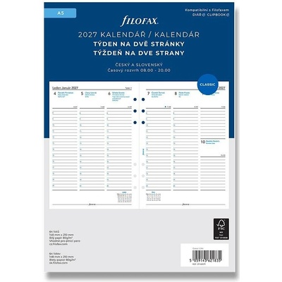 Filofax Týdenní kalendář 2027, týden2 strany náplň A5 diářů , ČJ + SJ – Zboží Dáma