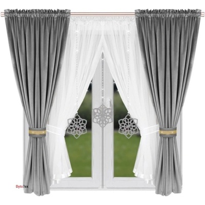 Fliying Sada záclon se sametovým závěsem L 589 šedá 400x155 cm