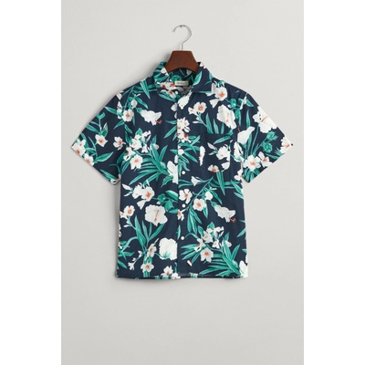 Gant Oleander Print Cotton Ss Shirt Evening Blue