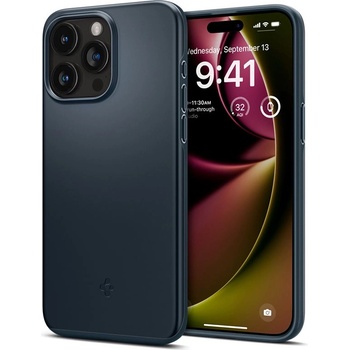 Spigen Thin Fit Case - качествен тънък матиран кейс за iPhone 15 Pro Max (тъмносин)