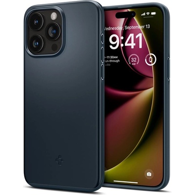 Spigen Thin Fit Case - качествен тънък матиран кейс за iPhone 15 Pro Max (тъмносин)