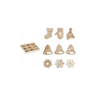 MFP ozdoby dřevěné set mix 27ks 3x3cm XC2018904