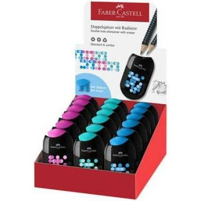 Struhadlo, displej, dvouděrové, 2 zásobníky, FABER-CASTELL, mix barev 18ks