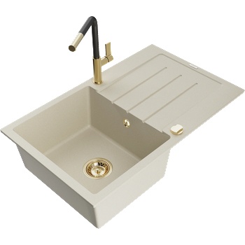 Mexen Bruno гранитна мивка с една камера с отцедник и кухненски смесител Flora, бежов - 6513-69-670401-57-G (6513-69-670401-57-G)
