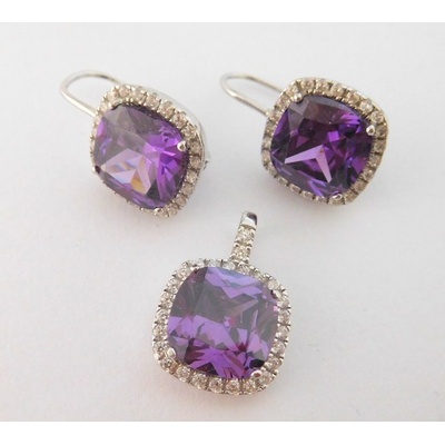 Klenoty Budín mohutná stříbrná rhodium souprava s fialovými ametysty 0306675 – Zboží Dáma