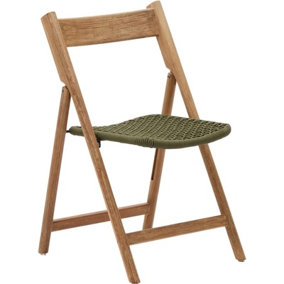 Kave Home Dandara se zeleným výpletem Dřevěná zahradní skládací židle