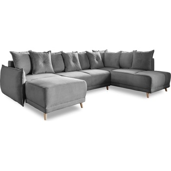 Miuform Ъглов разтегателен диван от сив велур (десен ъгъл/U-образна форма) Lazy Lukka - Miuform (1840ON16)