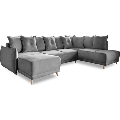 Miuform Ъглов разтегателен диван от сив велур (десен ъгъл/U-образна форма) Lazy Lukka - Miuform (1840ON16)