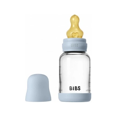 Bibs antikoliková sklenená fľaša s kaučuk cumlíkom Baby Blue 120ml