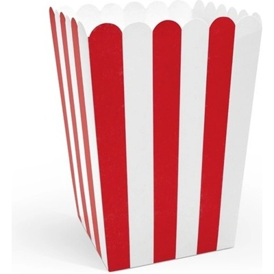 PartyDeco KRABIČKY na popcorn pruhované červenobiele