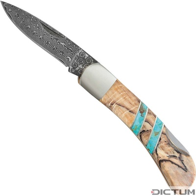 DICTUM 719668 - Mini Damascus Folding Knife, Beech