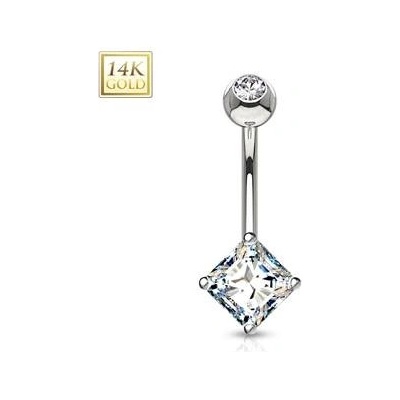 Šperky4U zlatý piercing do pupíku čtvercový zirkon ZL01071-WG