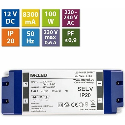 McLED LED transformátor 12V/100W ML-732.074.11.0