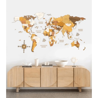 Veľká drevená mapa sveta na stenu 4D - Nástenné mapy z dreva 300x150cm - ORIGINAL