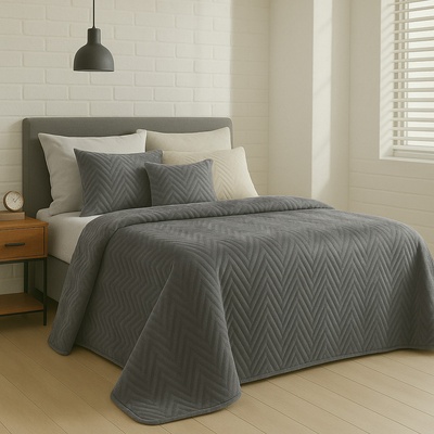 Takoy PREMIUM Přehoz na postel SOFIA z měkkého a matného sametu prošívaný do vzoru rybí kosti -HF-325011 170 x 210 cm