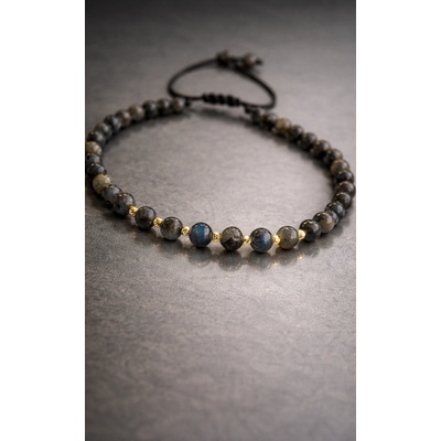 Kathryn' s bracelets Луксозна мъжка гривна със златни топчета и лабрадорит 4мм (МЛЗТ1)