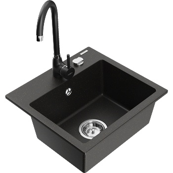 Mexen Milo гранитна мивка с 1 отделение и кухненски смесител Телма, черен/златен - 6505-75-670200-70 (6505-75-670200-70)