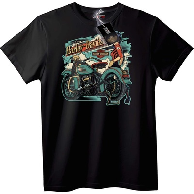 NOONEBRAND Тениска с Винтидж Мотор на Harley-Davidson - L, Black
