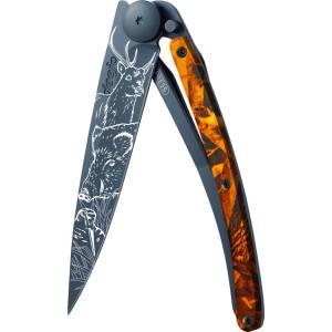 DEEJO 1gm030 tattoo ЧЕРНО-ОРАНЖЕВО КАМУФЛИРАНЕ / Ултралеко джобно ножче с алуминиева дръжка (1gm030)