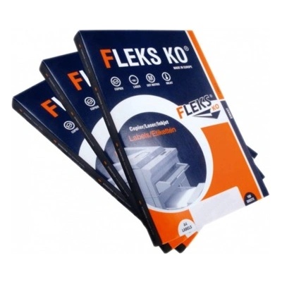 Fleks-Ko Етикети за принтери Fleks-Ko, формат А4, размер 64.6x33.8mm, 24бр. на лист, опаковка от 100 листа, бели (OK12951)