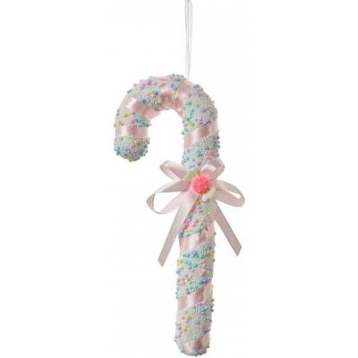 Clayre & Eef Barevná vánoční ozdoba cukrová hůlka mašlí - 10*3*26 cm