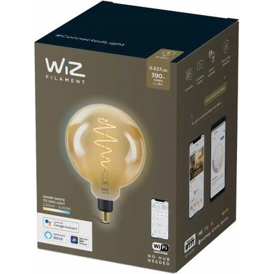 Philips WiZ WiZ 8718699786830 LED žiarovka Filament Philips E27, 6,5W, 390lm, 2000-5000K, G200, priehľadná