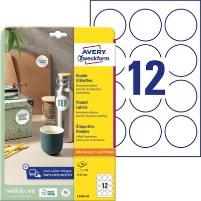 AZ Etikety univerzálne kruhové 60mm Avery A4 10 hárkov