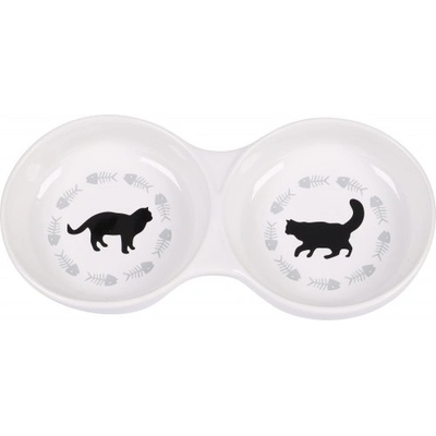 Flamingo Feeding and drinking bowl Combo Betsy White - керамична купичка - двойна, за вода или храна - размер - 23 х 3, 5 х 11, 5 см - 2 х 200 мл, Белгия - 504261