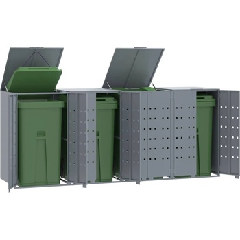 vidaXL Навес за 4 коша за боклук на колела сив 276x79x117 см стомана (3279989)